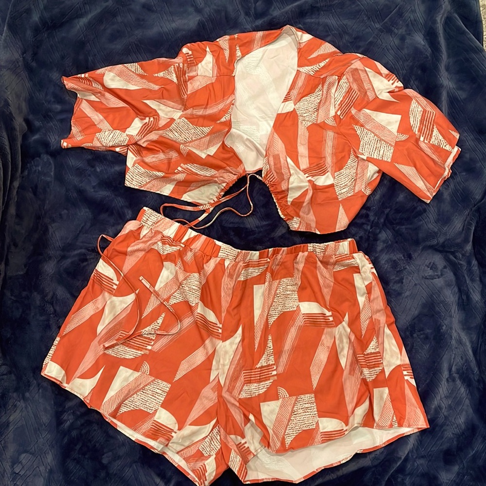 Womens plus size geo print drawstring co-ord